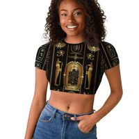 Egypt Cartouche Raglan Cropped T shirt Gold Pharaoh Hieroglyphics Patterns