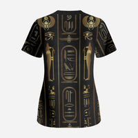 Egypt Cartouche Scrub Top Gold Pharaoh Hieroglyphics Patterns