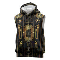 Egypt Cartouche Sleeveless Hoodie Gold Pharaoh Hieroglyphics Patterns