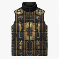 Egypt Cartouche Sleeveless Puffer Jacket Gold Pharaoh Hieroglyphics Patterns