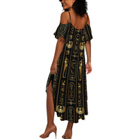Egypt Cartouche Summer Maxi Dress Gold Pharaoh Hieroglyphics Patterns