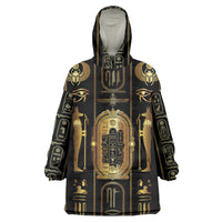 Egypt Cartouche Wearable Blanket Hoodie Gold Pharaoh Hieroglyphics Patterns