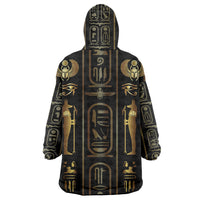 Egypt Cartouche Wearable Blanket Hoodie Gold Pharaoh Hieroglyphics Patterns