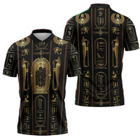 Egypt Cartouche Zipper Polo Shirt Gold Pharaoh Hieroglyphics Patterns