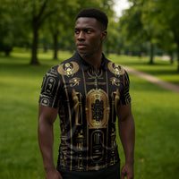 Egypt Cartouche Zipper Polo Shirt Gold Pharaoh Hieroglyphics Patterns