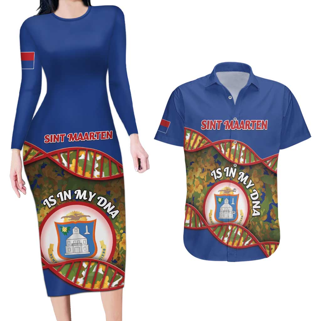 Personalized Sint Maarten Is In My DNA Couples Matching Long Sleeve Bodycon Dress and Hawaiian Shirt - Wonder Print Shop