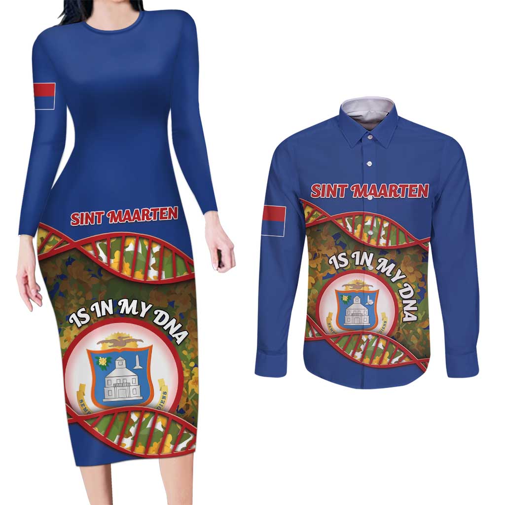 Personalized Sint Maarten Is In My DNA Couples Matching Long Sleeve Bodycon Dress and Long Sleeve Button Shirt - Wonder Print Shop