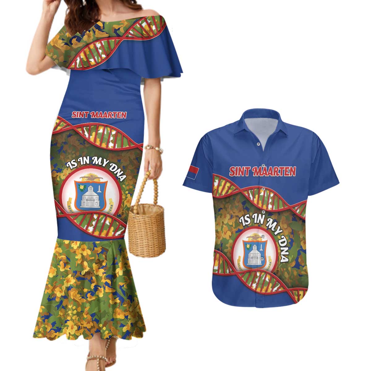 Personalized Sint Maarten Is In My DNA Couples Matching Mermaid Dress and Hawaiian Shirt - Wonder Print Shop