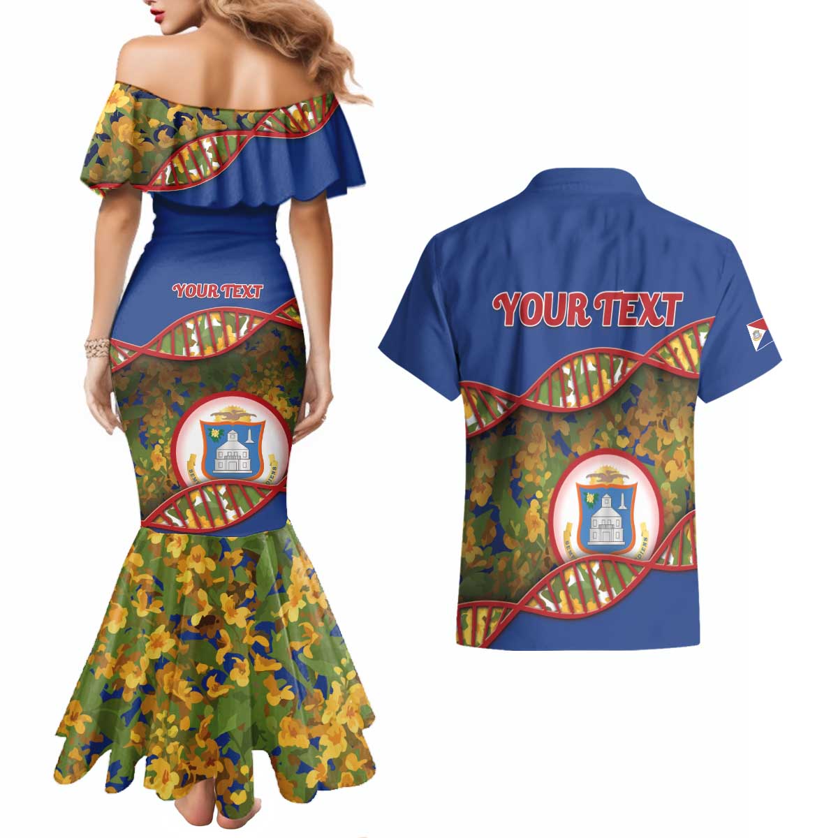 Personalized Sint Maarten Is In My DNA Couples Matching Mermaid Dress and Hawaiian Shirt - Wonder Print Shop