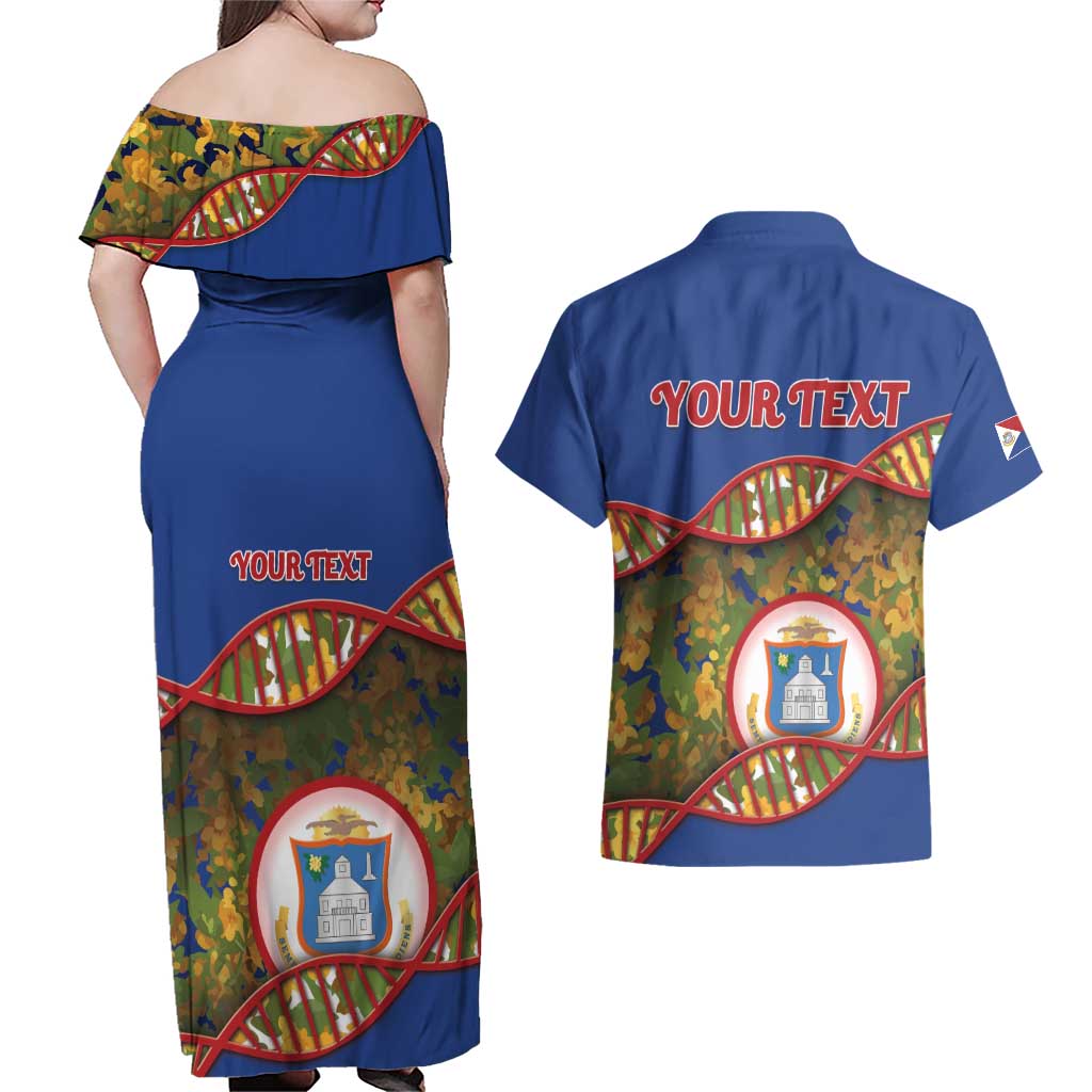 Personalized Sint Maarten Is In My DNA Couples Matching Off Shoulder Maxi Dress and Hawaiian Shirt - Wonder Print Shop