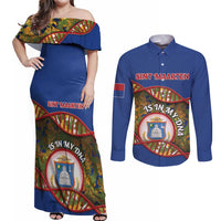 Personalized Sint Maarten Is In My DNA Couples Matching Off Shoulder Maxi Dress and Long Sleeve Button Shirt - Wonder Print Shop