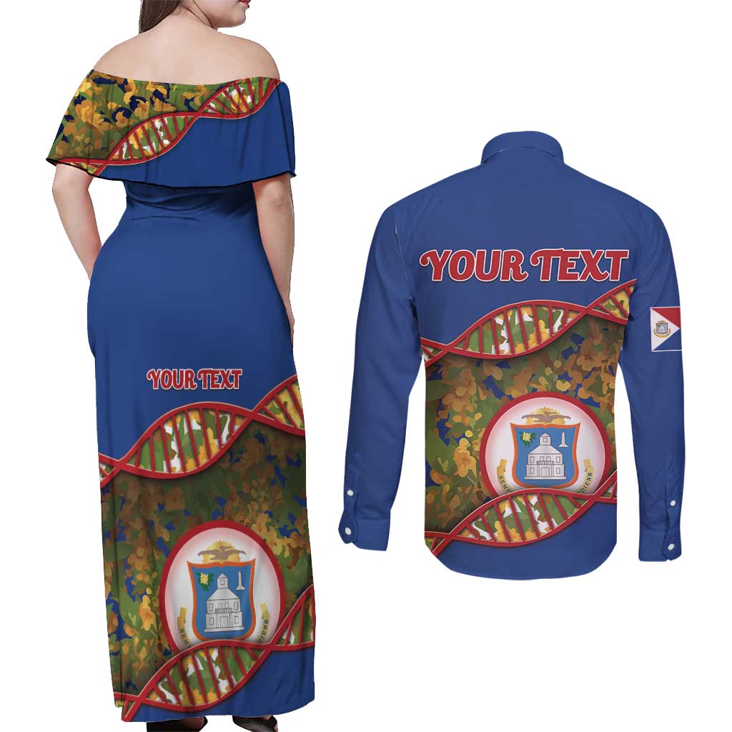 Personalized Sint Maarten Is In My DNA Couples Matching Off Shoulder Maxi Dress and Long Sleeve Button Shirt - Wonder Print Shop
