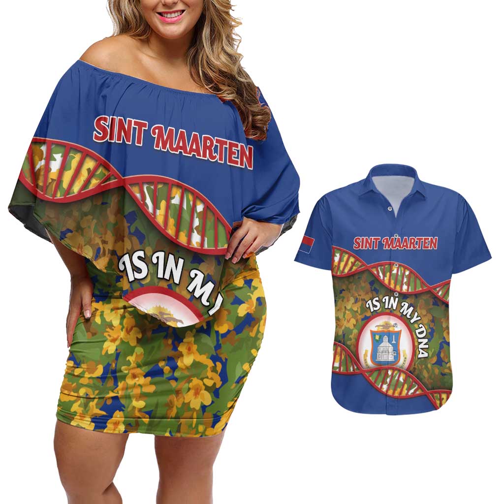 Personalized Sint Maarten Is In My DNA Couples Matching Off Shoulder Short Dress and Hawaiian Shirt - Wonder Print Shop