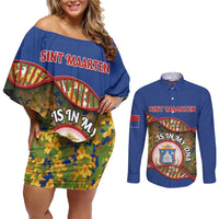 Personalized Sint Maarten Is In My DNA Couples Matching Off Shoulder Short Dress and Long Sleeve Button Shirt - Wonder Print Shop