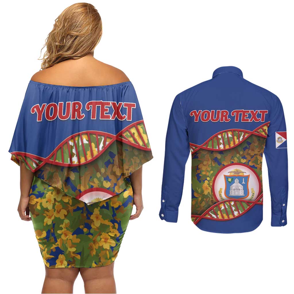 Personalized Sint Maarten Is In My DNA Couples Matching Off Shoulder Short Dress and Long Sleeve Button Shirt - Wonder Print Shop