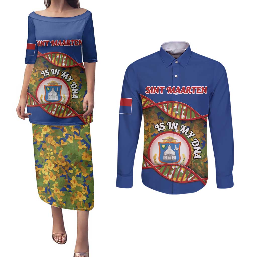 Personalized Sint Maarten Is In My DNA Couples Matching Puletasi and Long Sleeve Button Shirt - Wonder Print Shop