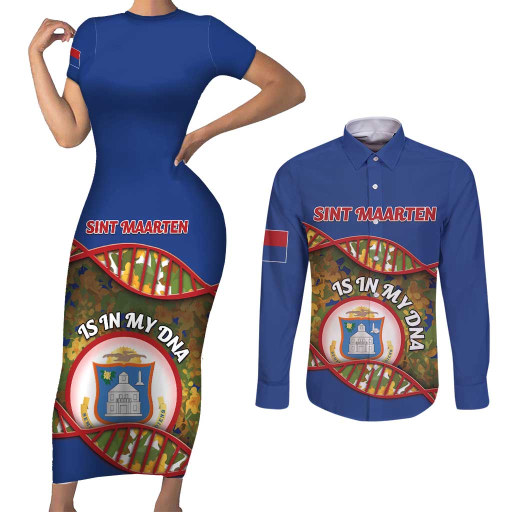 Personalized Sint Maarten Is In My DNA Couples Matching Short Sleeve Bodycon Dress and Long Sleeve Button Shirt - Wonder Print Shop