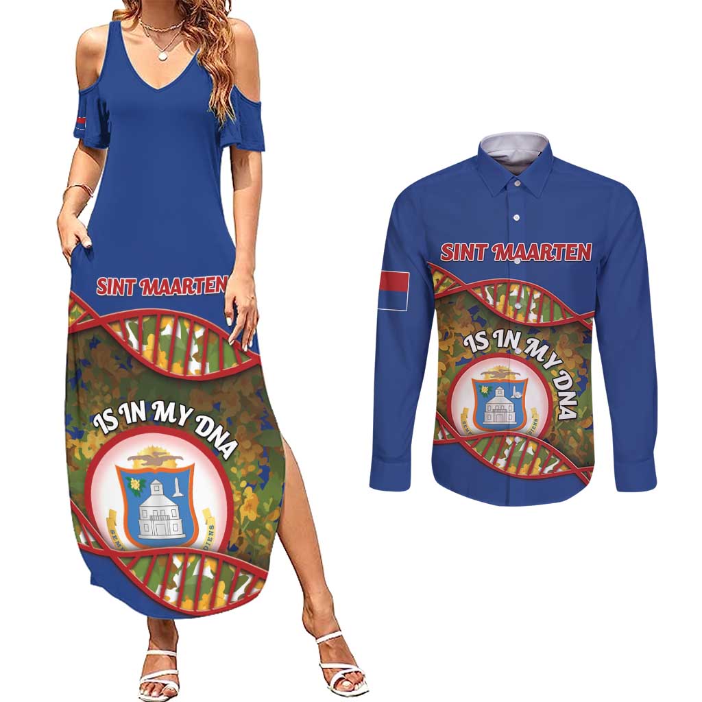 Personalized Sint Maarten Is In My DNA Couples Matching Summer Maxi Dress and Long Sleeve Button Shirt - Wonder Print Shop