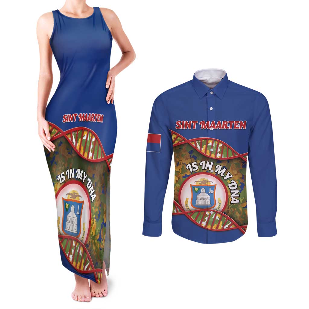 Personalized Sint Maarten Is In My DNA Couples Matching Tank Maxi Dress and Long Sleeve Button Shirt - Wonder Print Shop