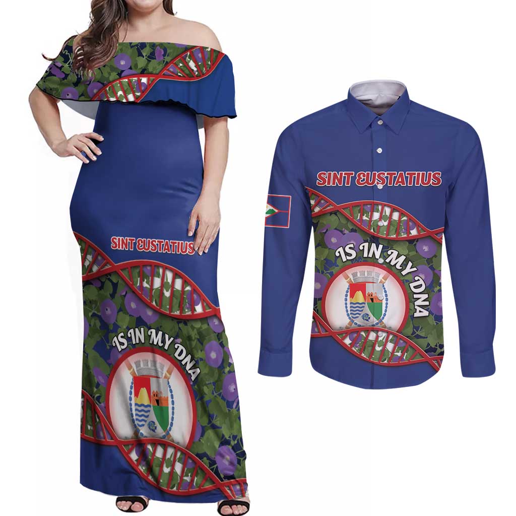 Personalized Sint Eustatius Is In My DNA Couples Matching Off Shoulder Maxi Dress and Long Sleeve Button Shirt - Wonder Print Shop