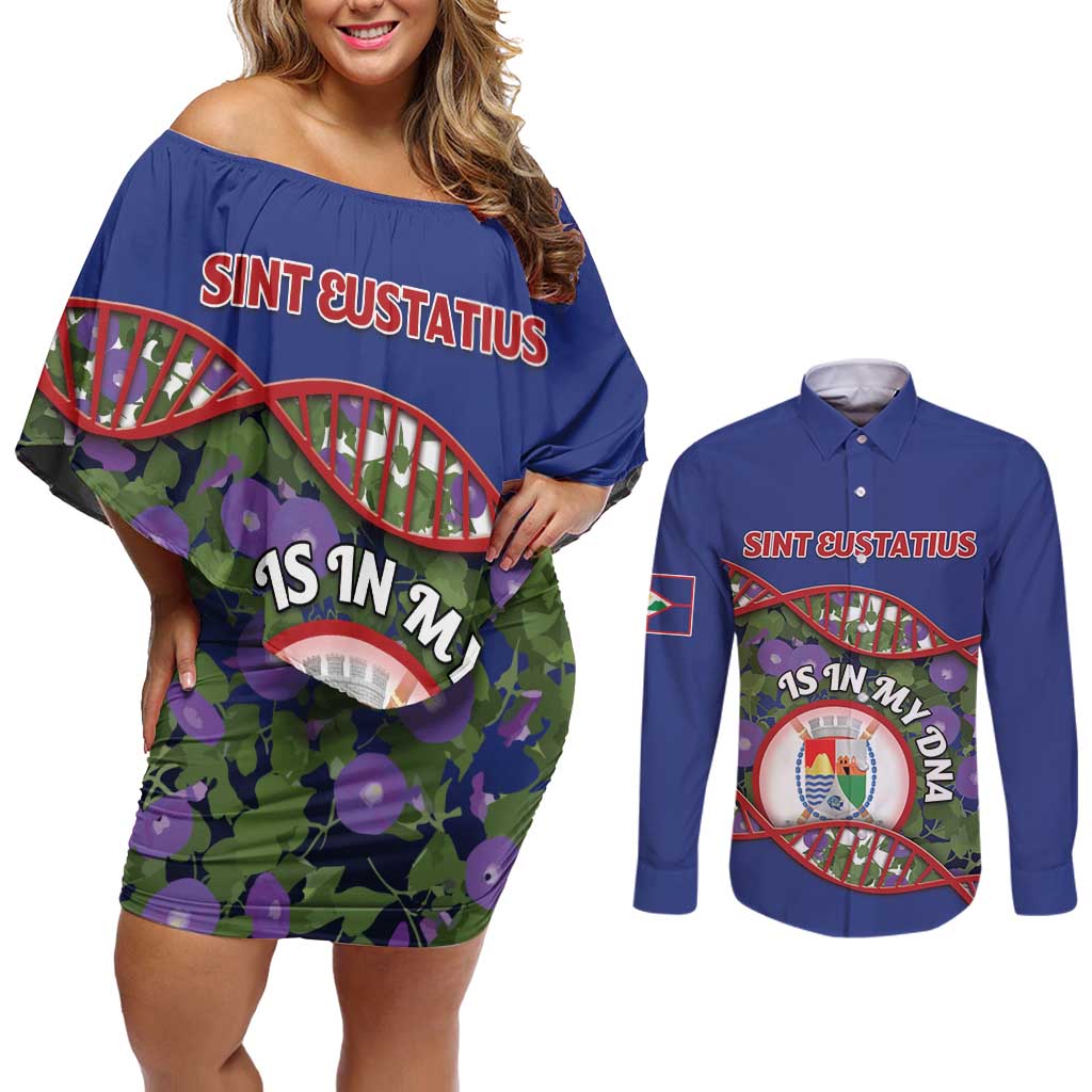 Personalized Sint Eustatius Is In My DNA Couples Matching Off Shoulder Short Dress and Long Sleeve Button Shirt - Wonder Print Shop