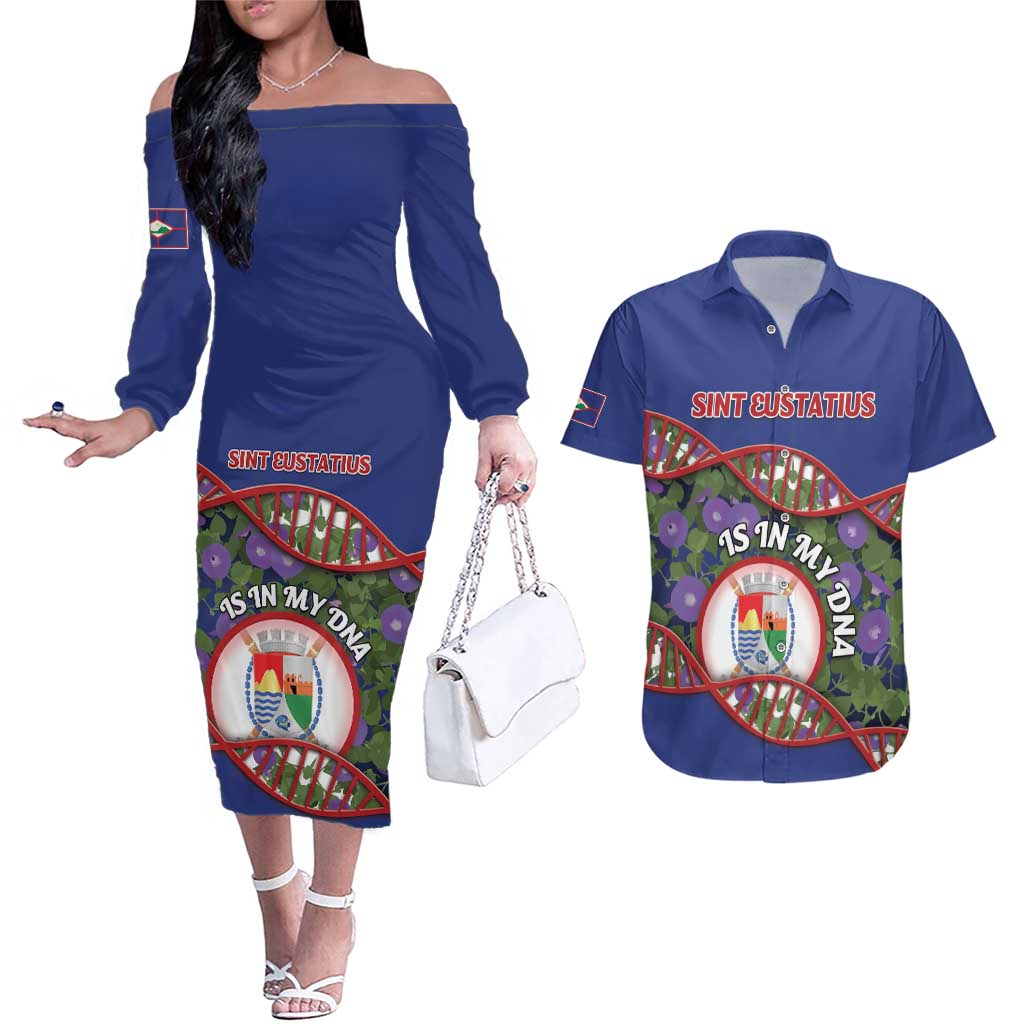 Personalized Sint Eustatius Is In My DNA Couples Matching Off The Shoulder Long Sleeve Dress and Hawaiian Shirt - Wonder Print Shop