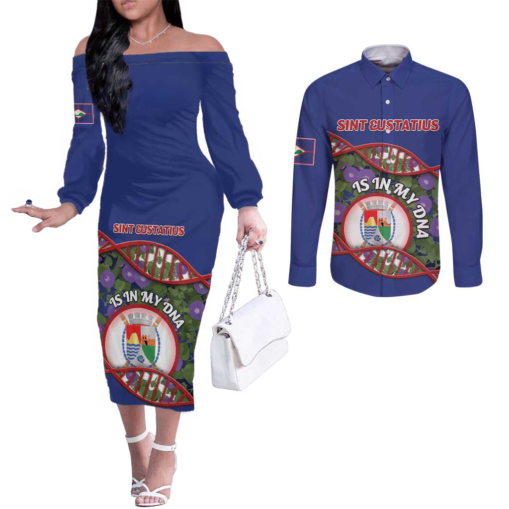 Personalized Sint Eustatius Is In My DNA Couples Matching Off The Shoulder Long Sleeve Dress and Long Sleeve Button Shirt - Wonder Print Shop