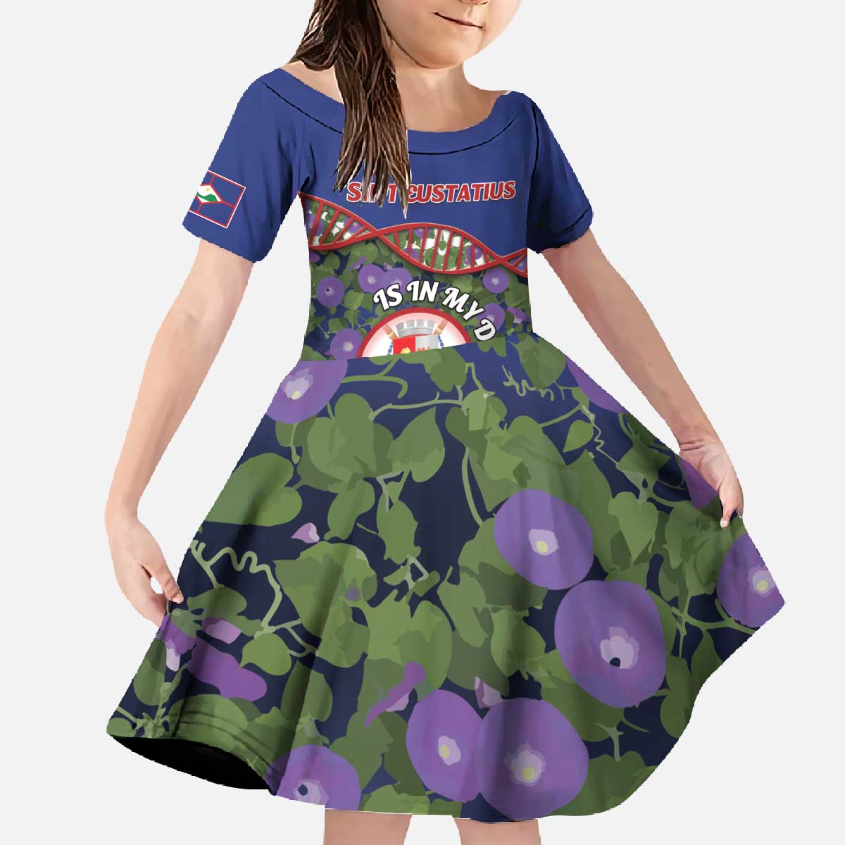 Personalized Sint Eustatius Is In My DNA Family Matching Off The Shoulder Long Sleeve Dress and Hawaiian Shirt - Wonder Print Shop