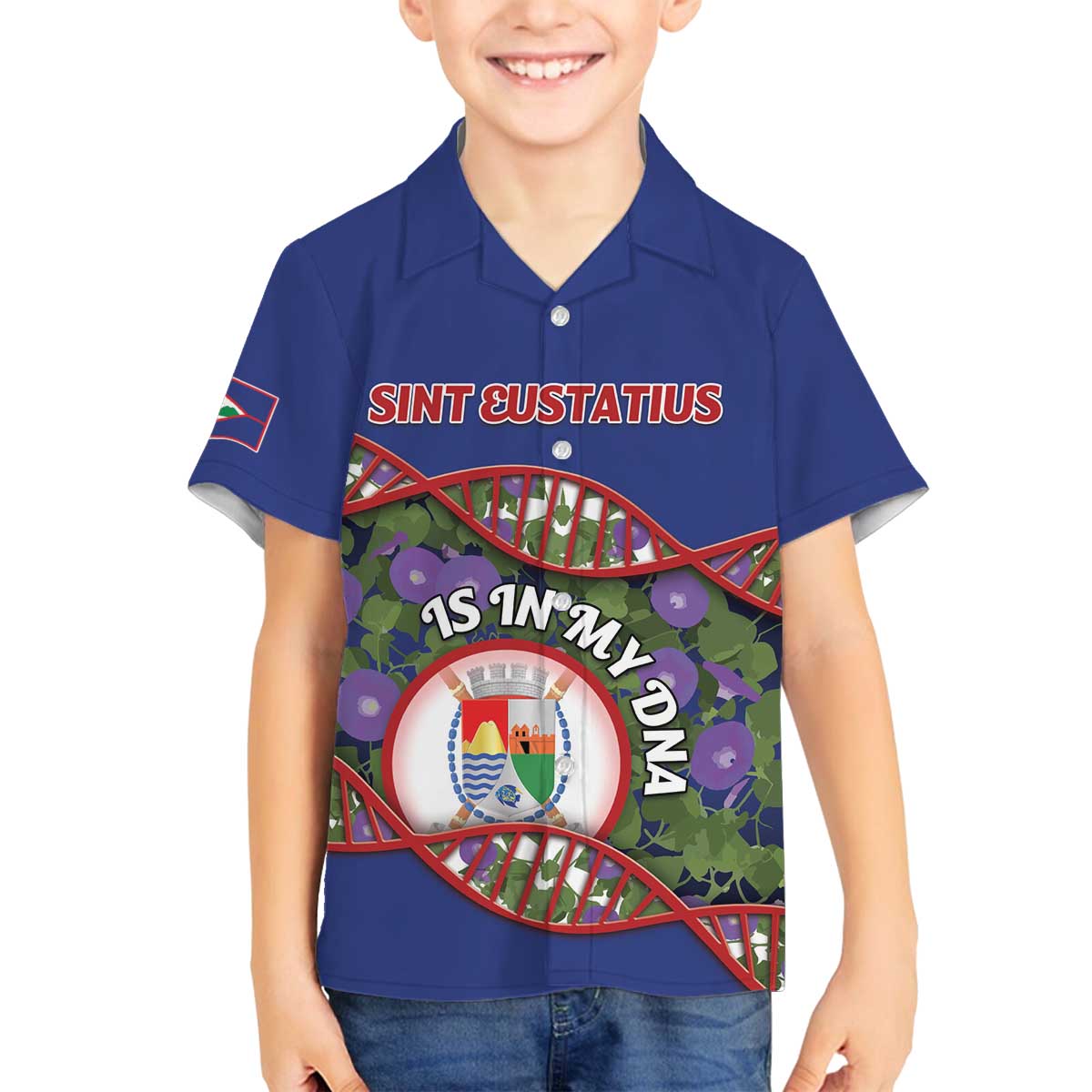 Personalized Sint Eustatius Is In My DNA Family Matching Off The Shoulder Long Sleeve Dress and Hawaiian Shirt - Wonder Print Shop