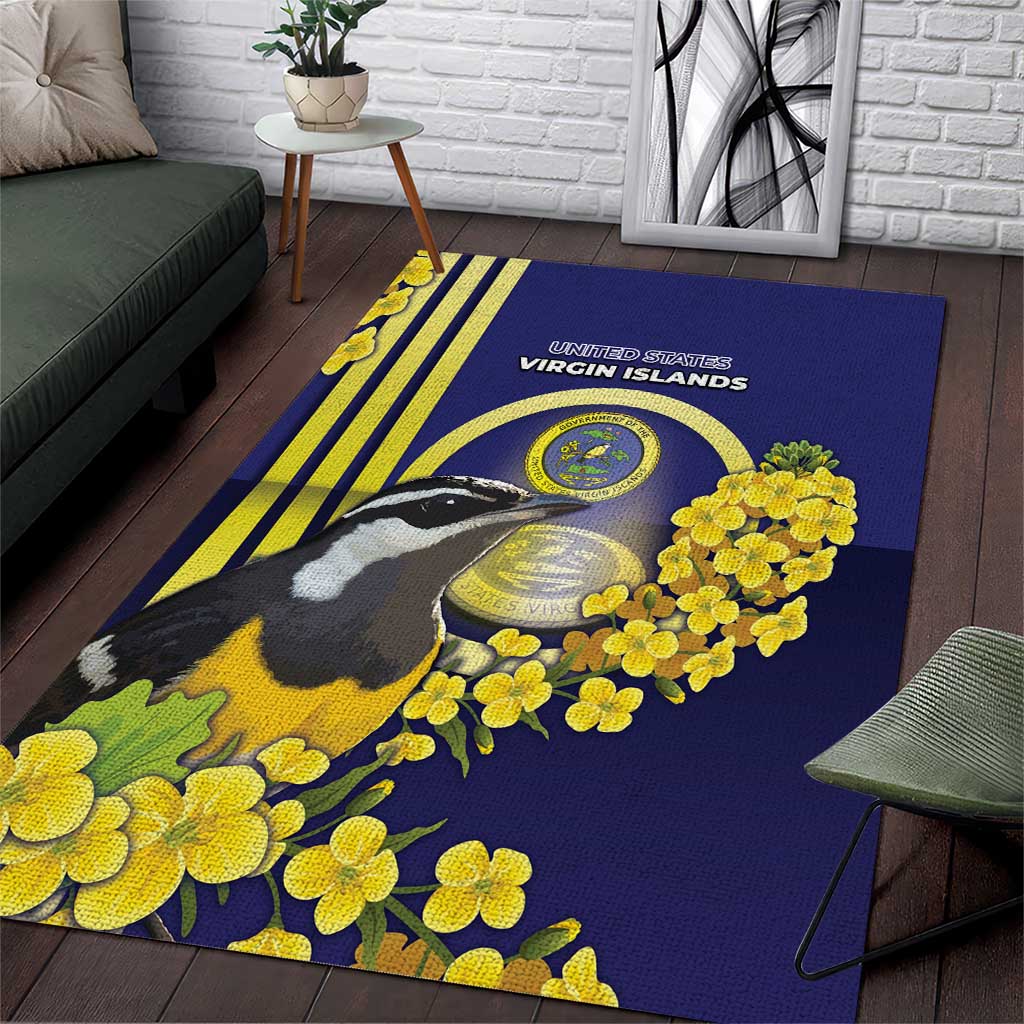 United States Virgin Islands Area Rug Bananaquit Bird With Yellow Sage Flowers - Wonder Print Shop
