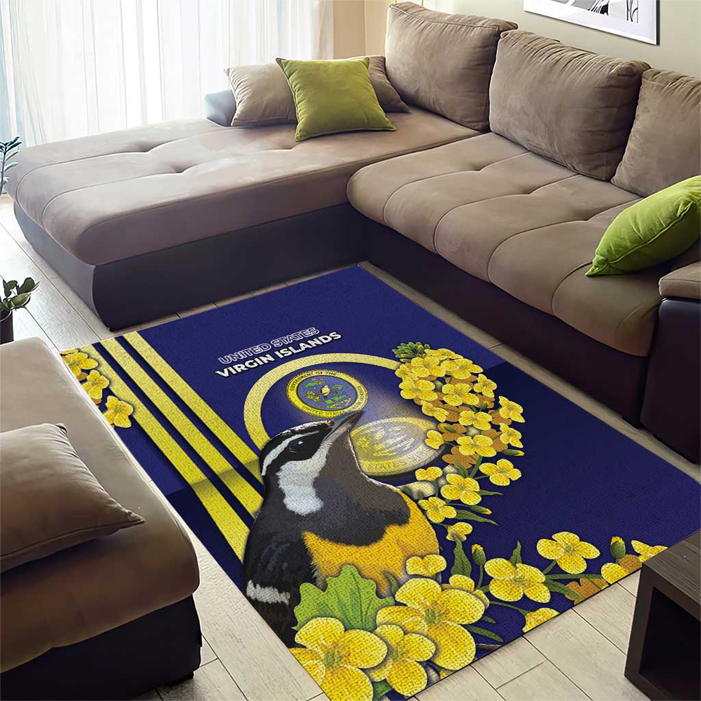 United States Virgin Islands Area Rug Bananaquit Bird With Yellow Sage Flowers - Wonder Print Shop
