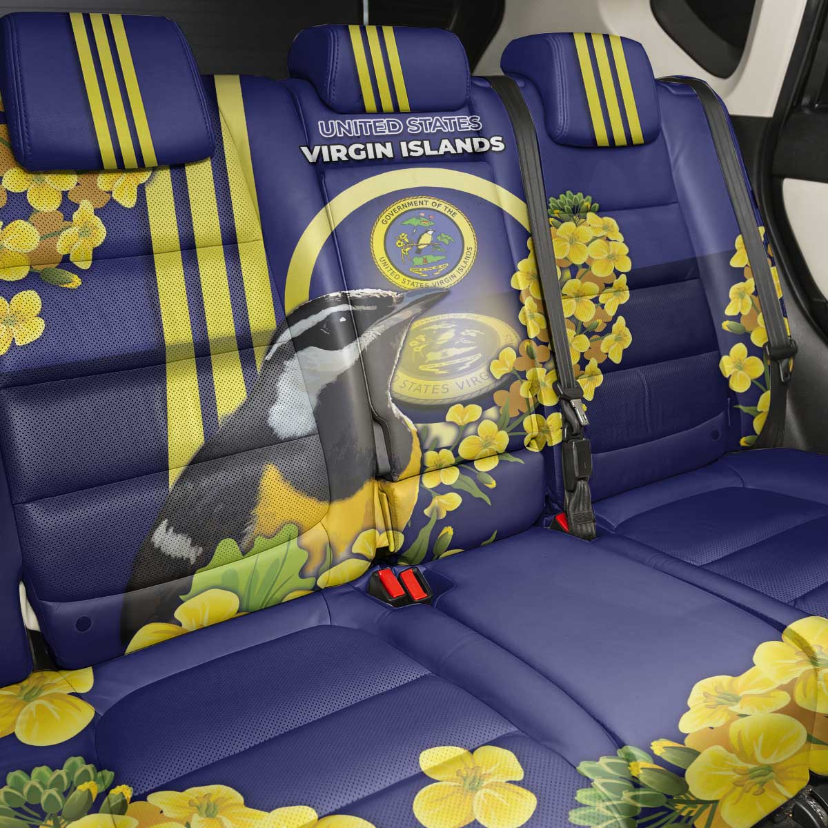 United States Virgin Islands Back Car Seat Cover Bananaquit Bird With Yellow Sage Flowers - Wonder Print Shop
