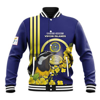 Personalized United States Virgin Islands Baseball Jacket Bananaquit Bird With Yellow Sage Flowers - Wonder Print Shop