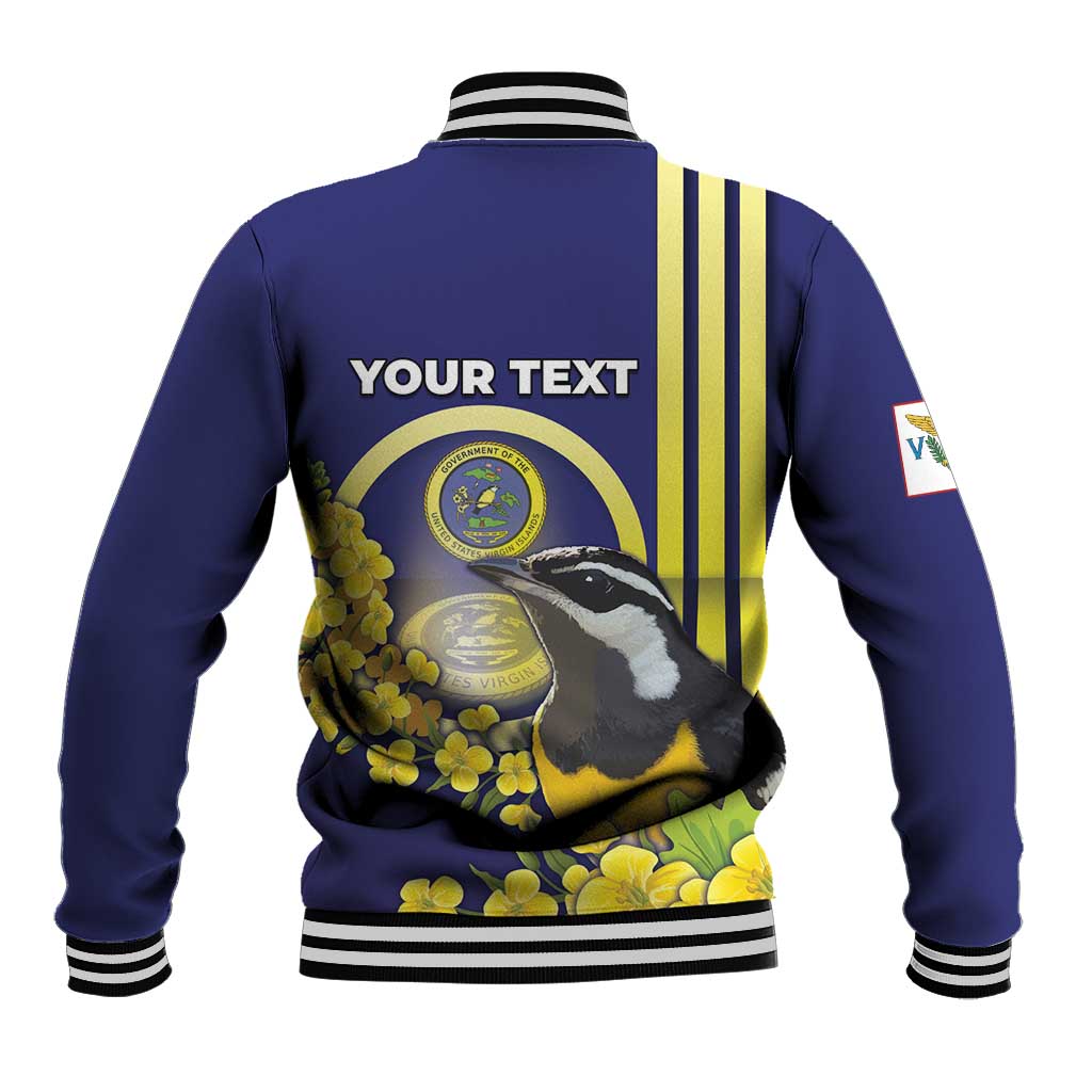 Personalized United States Virgin Islands Baseball Jacket Bananaquit Bird With Yellow Sage Flowers - Wonder Print Shop
