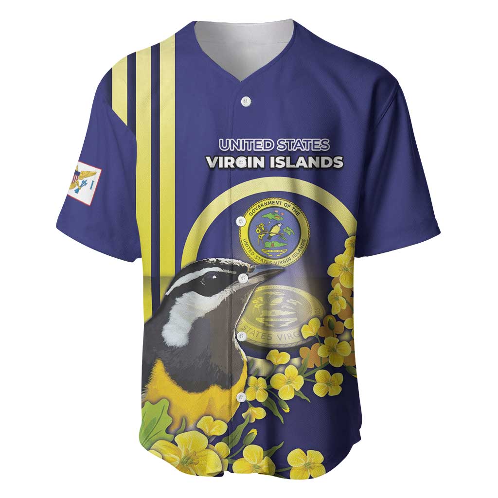 Personalized United States Virgin Islands Baseball Jersey Bananaquit Bird With Yellow Sage Flowers - Wonder Print Shop