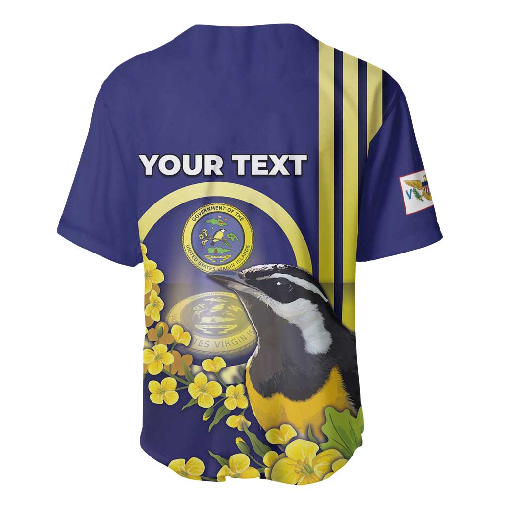 Personalized United States Virgin Islands Baseball Jersey Bananaquit Bird With Yellow Sage Flowers - Wonder Print Shop