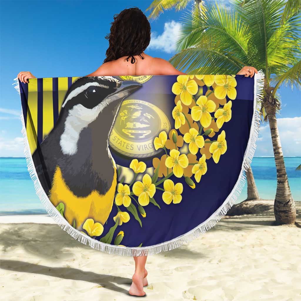 United States Virgin Islands Beach Blanket Bananaquit Bird With Yellow Sage Flowers - Wonder Print Shop