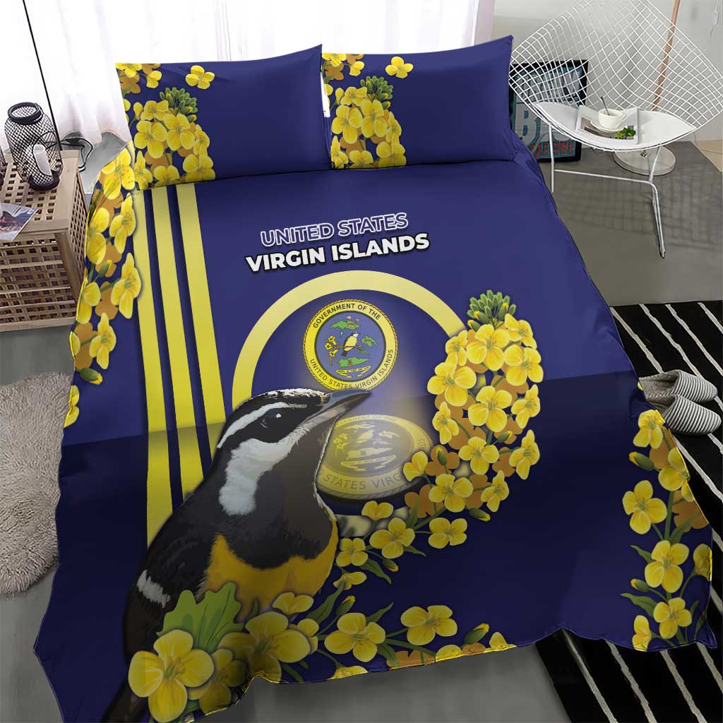 United States Virgin Islands Bedding Set Bananaquit Bird With Yellow Sage Flowers - Wonder Print Shop
