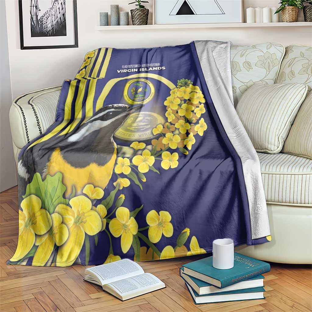 United States Virgin Islands Blanket Bananaquit Bird With Yellow Sage Flowers - Wonder Print Shop