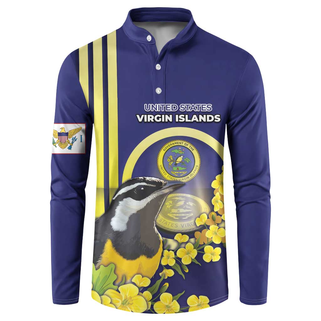 Personalized United States Virgin Islands Button Sweatshirt Bananaquit Bird With Yellow Sage Flowers - Wonder Print Shop
