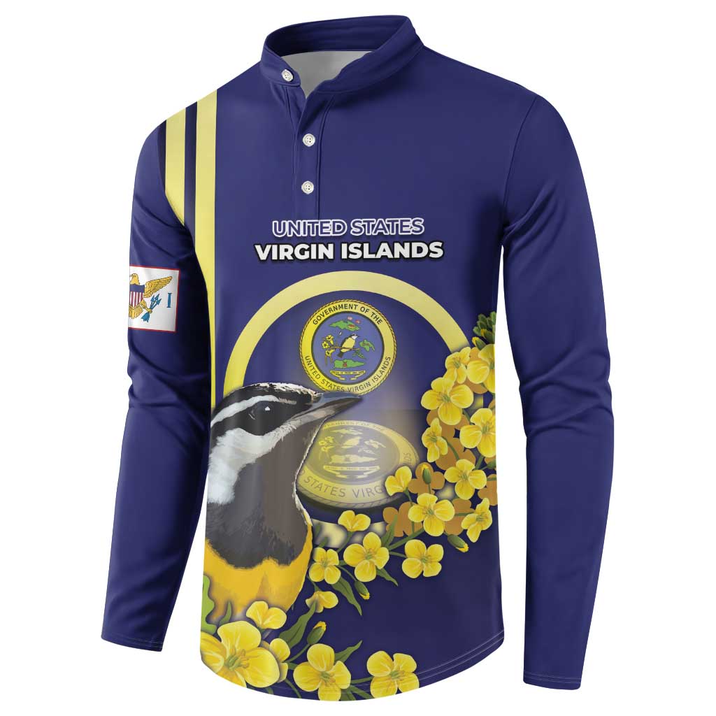 Personalized United States Virgin Islands Button Sweatshirt Bananaquit Bird With Yellow Sage Flowers - Wonder Print Shop
