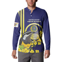 Personalized United States Virgin Islands Button Sweatshirt Bananaquit Bird With Yellow Sage Flowers - Wonder Print Shop