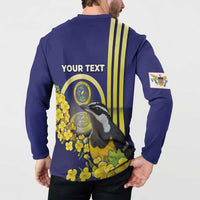 Personalized United States Virgin Islands Button Sweatshirt Bananaquit Bird With Yellow Sage Flowers - Wonder Print Shop