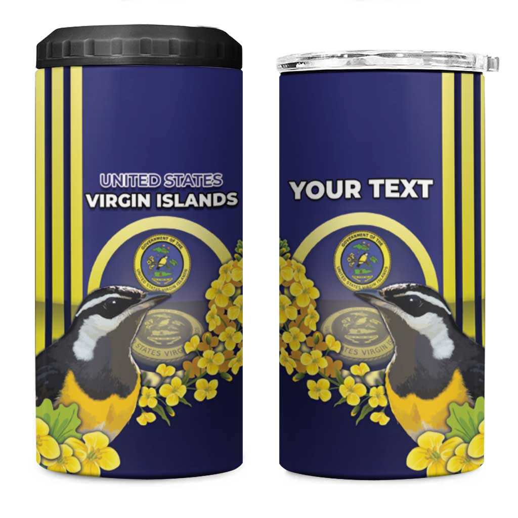 Personalized United States Virgin Islands 4 in 1 Can Cooler Tumbler Bananaquit Bird With Yellow Sage Flowers - Wonder Print Shop