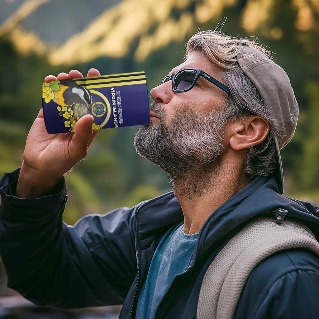 Personalized United States Virgin Islands 4 in 1 Can Cooler Tumbler Bananaquit Bird With Yellow Sage Flowers - Wonder Print Shop