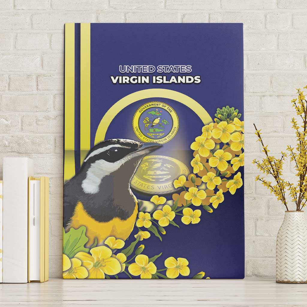 United States Virgin Islands Canvas Wall Art Bananaquit Bird With Yellow Sage Flowers - Wonder Print Shop