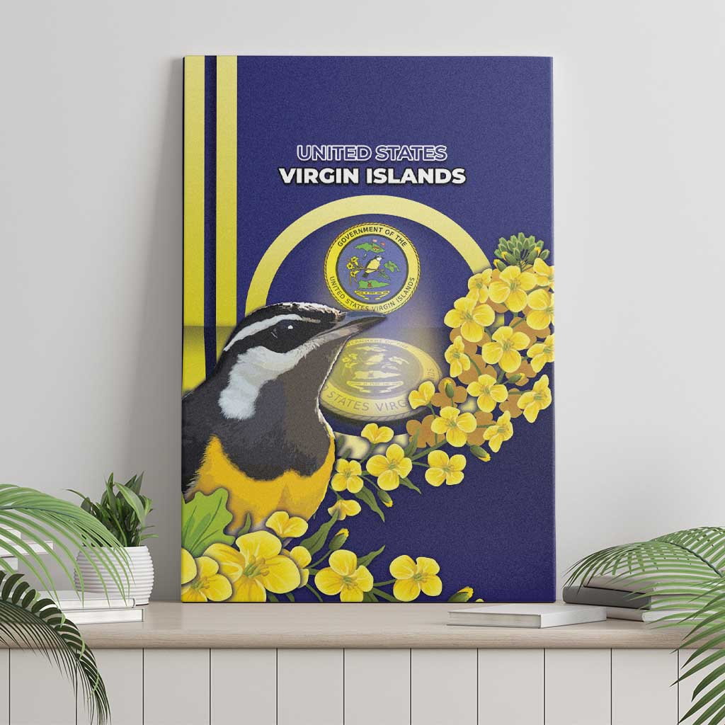 United States Virgin Islands Canvas Wall Art Bananaquit Bird With Yellow Sage Flowers - Wonder Print Shop
