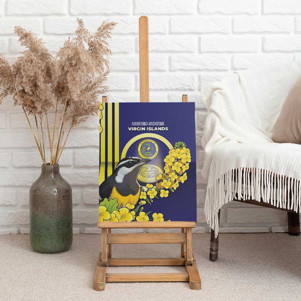 United States Virgin Islands Canvas Wall Art Bananaquit Bird With Yellow Sage Flowers - Wonder Print Shop