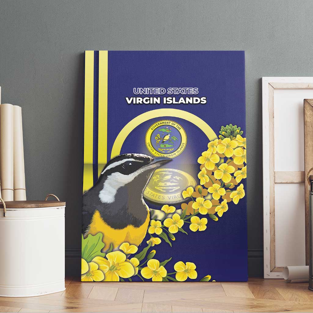 United States Virgin Islands Canvas Wall Art Bananaquit Bird With Yellow Sage Flowers - Wonder Print Shop