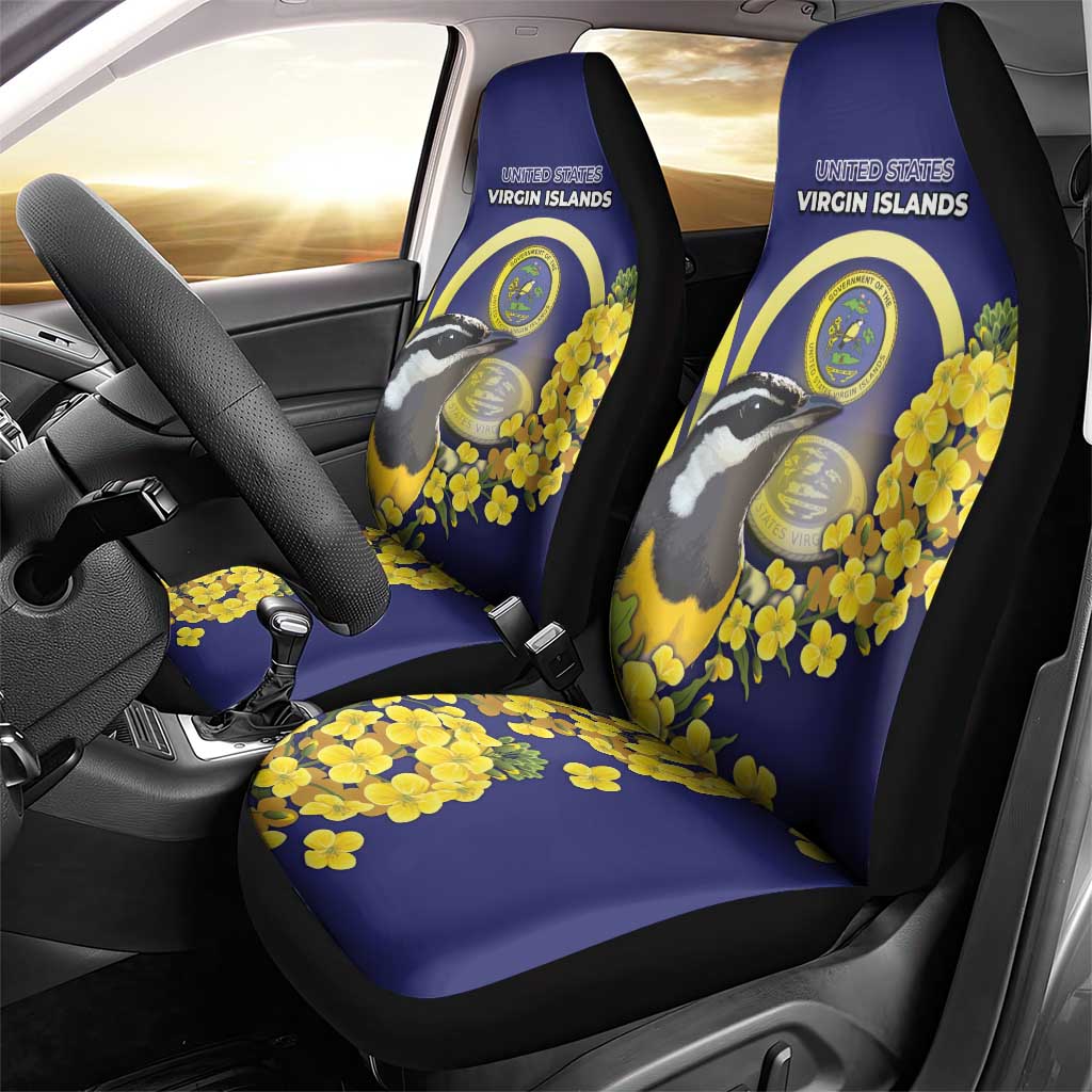 United States Virgin Islands Car Seat Cover Bananaquit Bird With Yellow Sage Flowers - Wonder Print Shop